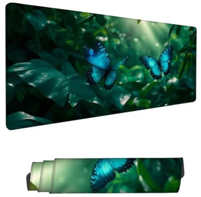 Gaming Mouse Pad 62.99x31.51x0.12in Large Mouse Mat Butterfly Mouse Pad,Desk Mat Blue Mousepad with Stitched Edges,Keyboard Mat with Water Resist Surface,Improved Precision and Speed,Boy Gifts Hs-282