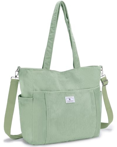 VX VONXURY Cord Umhängetasche Damen große leichte Shopper für Arbeit, Uni | 8 Taschen, 4 Trageoptionen, leicht 590g, 16,7 L, Tote Bag Reisen, stilbewusste Frauen, Retro