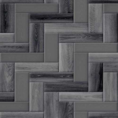 VINYL FLOORING UK Diana Tile 999D Black Wood Effect Anti-Slip Vinyl Flooring For Kitchen, Bathroom, 2.6mm Thick Textile Backed Vinyl Sheet-3m(9'9) X 2m(6'6)-6m²