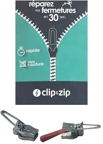 Curseur de réparation fermeture zip en nylon - Clip&Zip (Argent, XS)