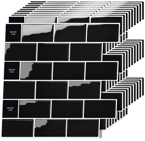 3D Fliesenaufkleber, Dickere Küchenfliesen Selbstklebende 10 Stück, Wandfliesen Selbstklebend, Klebefliesen Küche Abziehbare,für Bad,Küche,Wand Dekoration Wasserdicht (Schwarz, 30.5x30.5cm)