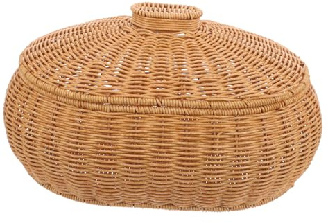 KAILIKETIY Cesta Tejida Estilo Rústico para Almacenamiento de Frutas y Snacks con Tapa Superficie Lisa sin Rebabas , Material Plástico y Metal para Cocina y Comedor