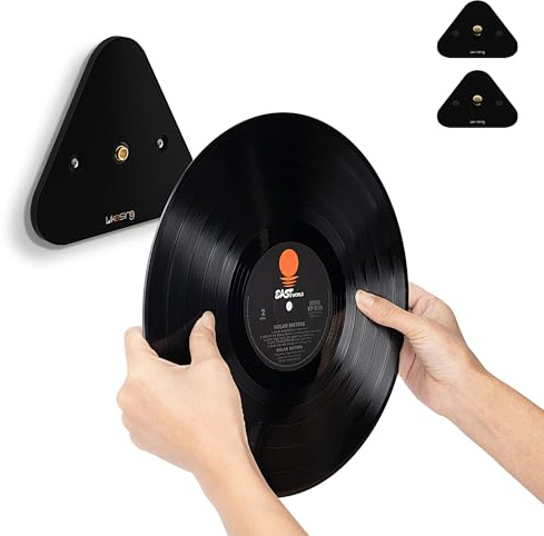 Likesing Soporte de pared para discos de vinilo: soporte de pared de vinilo acrílico, 2 unidades, soporte de pared para discos y fotos, 11,3 x 11,3 x 0,5 cm, color negro