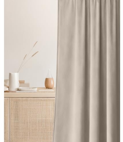room99 Samtvorhang Vorhang mit Kräuselband Charmy 140 x 260 cm Breite x Höhe Schiebegardinen Curtain Wohnzimmer Schlafzimmer Samt Velours Beige, 1 Stück