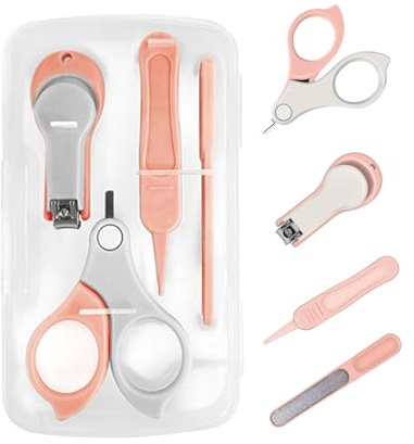 3Cboutique Kit 4 in 1 per manicure e pedicure per bambini, con tagliaunghie, forbici, lima per unghie e pinzette, kit per la cura del bambino, per neonati, neonati, bambini (rosa)