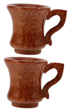 KOCKSHION Copas de Vino con Vetas Únicas de Madera Natural con Diseño Redondo y Asa Juego de 2 Elegantes Tazas para Bebidas Ideales Hogar y Oficina