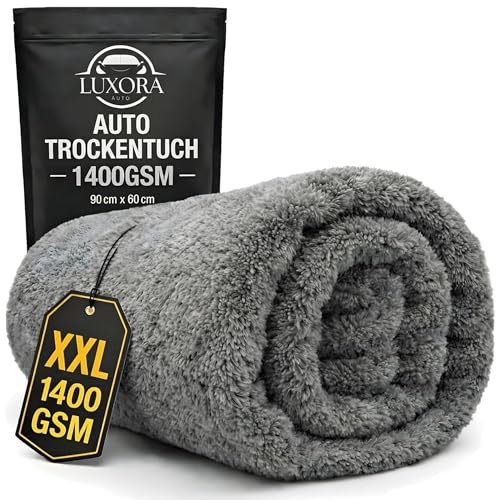 LUXORA AUTO Car Drying Towel Extra Large 90x60cm – 1400 GSM Twisted Loop Microfibre Drying Towel for Car – Streak-Free One Pass Drying Cloth for Cars, SUVs & Detailing