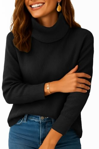 Zeagoo Women's Jumpers Roll Neck Jumper Winter Tops Polo Neck Casual Knitted Sweaters Elegant Long Sleeve Pullover S-XXL