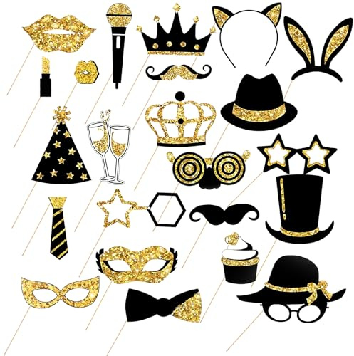 KELAV Accessoires Photobooth Kit 23 Pièces, Accessoire Photobooth Mariage, Photobooths Anniversaire Con Palo de Apoyo, pour Mariage, Deco Anniversaire, Fêtes Soirées Disco