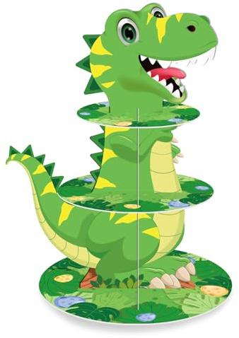 MORAINJAY 3-stöckiger Cupcake Ständer Dinosaurier, Papp Tortenständer für Muffins, Dessert Etagere, Dinosaurier Party Tischdeko, Kuchenständer für Kindergeburtstag Feier