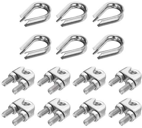 PATIKIL 14 st M10 304 rostfritt stål vajer kit, vajer kabelklämma, rör kaus och pressögla för 3/8 tums vajer kabel fingerborg, silver