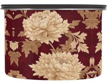 Quteprint Stainless Steel Coffee Storage Containers with Airtight Lid, Retro Floral Chrysanthemum Patterns 30oz Food Storage Container Kitchen Canister for Tea, Coffee Beans, Ground, Sugar Storage