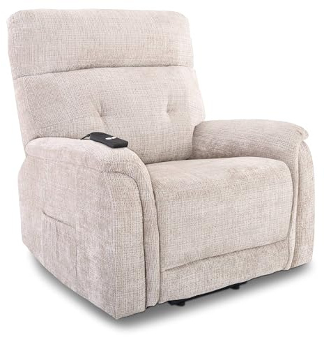 Raburg Samson Fernsehsessel, Stoff, Aufstehhilfe, Liegefunktion, Beige | elektrisch verstellbar, per Fernbedienung, 1 Motor, Komfort-Polsterung, Belastbarkeit ca. 200 kg, für Wohnbereich