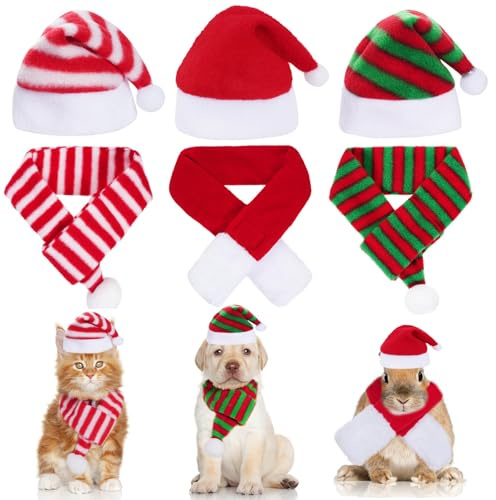 Katzen Hunde Weihnachtskostüm, Weihnachtsmütze und Schal Haustier Kostüm, Weihnachtsmütze Hund Klein, Weihnachtsmutze für Katze, Kleidung Geeignet für Kleine und Mittelgroße Katzen und Hund(D)