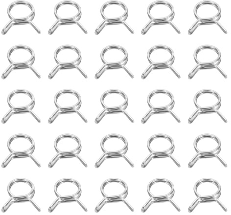 sourcing map Double Wire Fuel Line Hose Clips 11mm ID 11-13.5mm OD, 25Pcs Stainless Steel Tubing Spring Clips Clamps Assortment for Air Hose Tube Water Pipe Motorcycle Scooter ATV, Silver