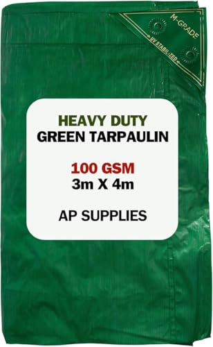AP Supplies 100gsm Green Tarpaulin 3m x 4m, Waterproof