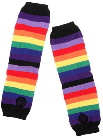 MAJORMENCH Strickhandschuhe Bunte Regenbogen 1 Paar, Polyester, Fingerlos | Ellenbogenlange Armstulpen mit Daumenloch, für Damen und Herren, Festlich für Geburtstage und Treffen