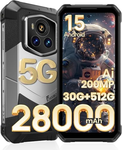 FOSSiBOT F107Pro 28000mAh/66W 5G Telephone Incassable, 30GO+512GO/2TO, MediaTek Dimensity 7300+Telephone Portable, 200MP+50MP caméra Nuit Couleur, 6.95 FHD+120Hz Gorilla Glass, Android 15 Smartphone