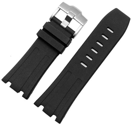 Générique Bracelet de montre en silicone compatible avec Audemars Piguet Royal Oak, bracelet d'origine AP 15710 26470, bracelet sport en caoutchouc for homme 28 mm(Black-steel)