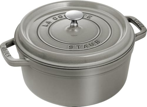 STAUB Cocotte, Gusseisen Bräter mit Deckel, 24 cm, 3,8 L, Rund, Alle Herdarten inkl Induktion, Made in France, Graphit-Grau
