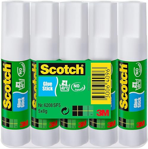 Scotch Colla Stick per la Scuola Elementare, Scuola Media, Asilo e Ufficio, Set di Tubetti di Colla Stick per Bambini, Confezione Grande da 5pz x 8 gr