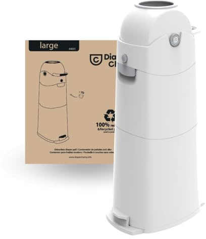 DIAPER CHAMP Large - geruchsdicht - OHNE Nachfüllkassetten - Einhandbedienung - funktioniert mit normalen herkömmlichen Tüten/Müllbeutel - für ca. 75 Windeln - weiß/silber