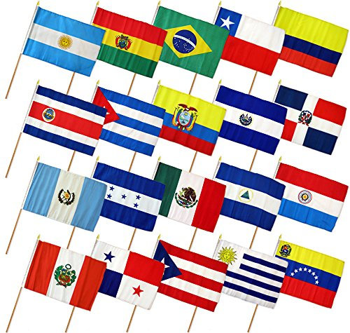 12x18 12x18 Set of 20 Latin American Countries Stick Flag wood Staff