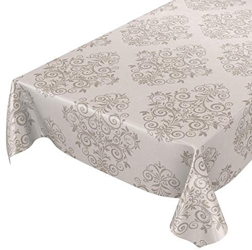 ANRO Wachstuchtischdecke Wachstuch Wachstischdecke Tischdecke abwaschbar Ranken Barock Arabeske Beige 100 x 140cm