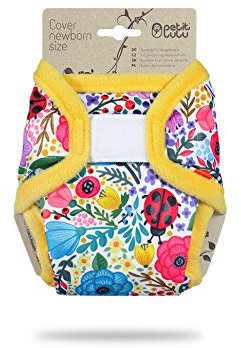 Petit Lulu storlek 1 PUL överbyxa (2–6 kg) | Klett | Newborn blöjbyxor | baby regnbåge blöjbyxor | tvättbar & vattentät | tygblöjor för nyfödda | Tillverkad i EU blommor