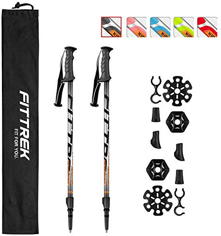 FitTrek Wanderstöcke Kinder - Trekkingstöcke - Walking Stöcke Teleskop - Nordic Walking Stock Verstellbar Leicht mit Gummipuffer, Pads und Tasche (Kinder schwarz)