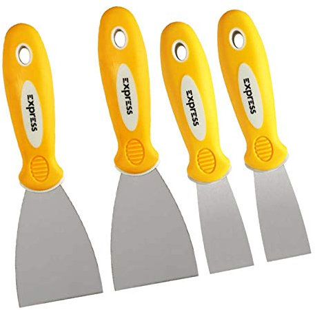 Lot de 4 grattoirs à peinture pour papier peint - En acier inoxydable - Outils de remplissage pour murs - Décapant papier peint - Outil de maçonnerie - Outil de décoration - Couteau de remplissage