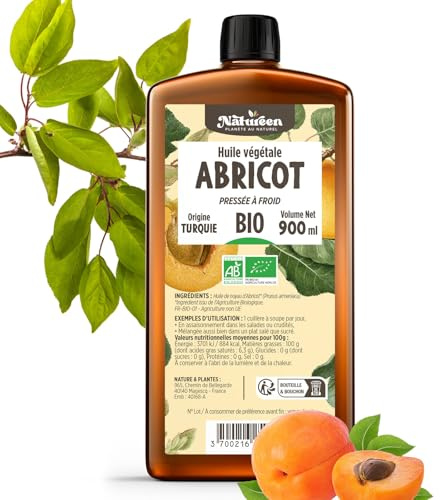Huile de Noyau d'Abricot Bio - 900ml - AB - Planète au Naturel - Pure, Naturelle et Pressée à froid - Alimentaire