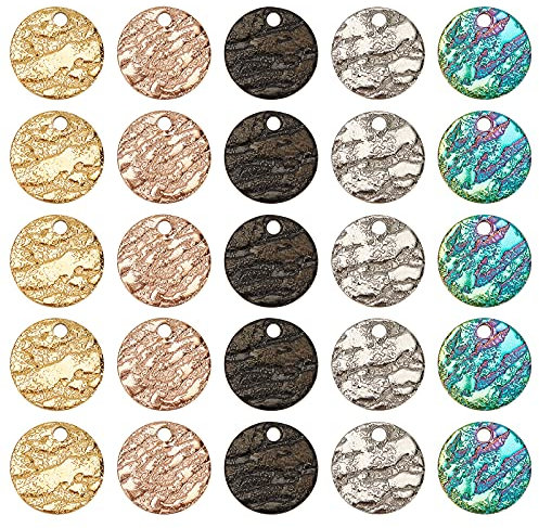 PandaHall 50pc 5 Farben 10.5mm Edelstahl Flache Runde Anhänger, Blank Stamping Message Word Tag Anhänger Runde Charms Mit Strukturiertem Muster Für Armband Ohrring Schmuckherstellung