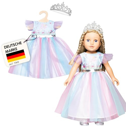 Heless 1130 - Kleid für Puppen im Design Fee und Einhorn, mit silberner Krone, Größe 28 - 35 cm