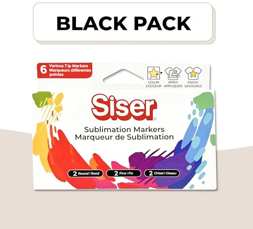 Siser Pennarelli Sublimatici - Black Pack. Set da 6 pennarelli con punta tonda, fine e a scalpello. Versatili e compatibili con i plotter Siser Juliet e Romeo, tramite il portapennarello incluso.