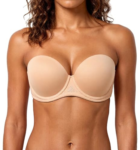 HACI Full Coverage Strapless Bra for Large Bust Contour Underwire Plus Size Convertible Multiway(Beige,38D)