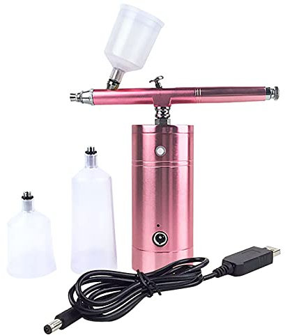 Paint spray gun Mini Paint spray gun Rechargeable Portable Airbrush Electric spray gun Airbrush Painting Model Kit Art Craft Airbrush Compressor Sand Blaster Gun Kit (Color : Pink)