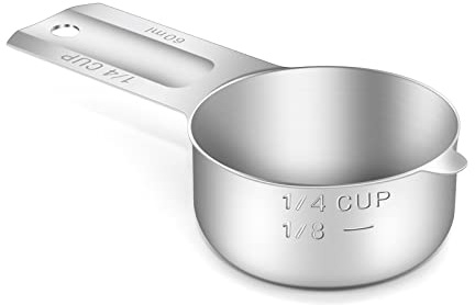 BERYLER 1 x 1/4 Tasse (60 ml), einzelner Messbecher, Edelstahl-Messschaufel, metrische und US-Maße, spülmaschinenfest