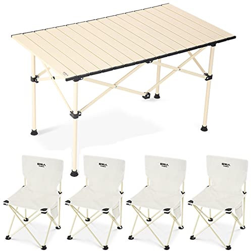 XIGOUZIQU Klapptische, Mit 4 Stühlen, Kunststoff 3,2 Fuß Klapptisch, Tragbarer Klapptisch for Partys, for Outdoor- und Indoor-Partys, Essen, Picknick, Camping, Hochzeit, Marktveranstaltungen, Weiß
