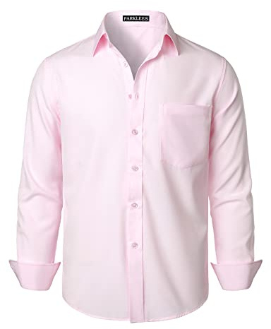 PARKLEES Chemise habillée à manches longues pour homme - Coupe classique - Sans plis - Style décontracté - Avec poche