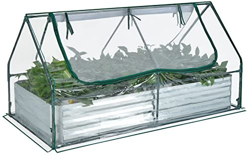 RELAX4LIFE 3 in 1 Gewächshaus mit Hochbeet, Foliengewächshaus mit Pflanzkasten, Treibhaus mit 2 Fenstern zum Aufrollen & Metallrahmen, Blumenbeet für Kräuter Blumen ,180 x 90 x 91 cm
