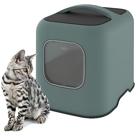 Ligo Lettiera Gatto chiusa Lettiera per Gatti con Filtro e Paletta contenitore sabbia igienico per gatto (VERDE, OLIMPIA)
