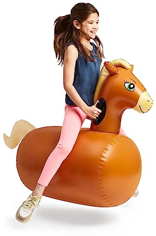 Hearthsong Hop N Go Inflatable Riding Bouncy Horse Hopping Toys for Kids Ages 5+ - Ride On Bouncer Animal Hopper Jumping Toys for Outdoor Games