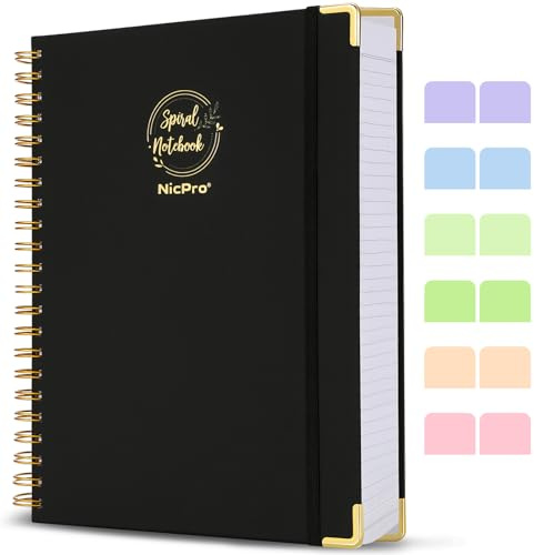 Nicpro Spiral Notebook 8.5'' x 11'', A4 Large Black Hardcover Notebook Journal for Women Men, 300 Page 100 GSM Paper, College Ruled Notebook for School Note Taking Work Business Journal Daily Writing