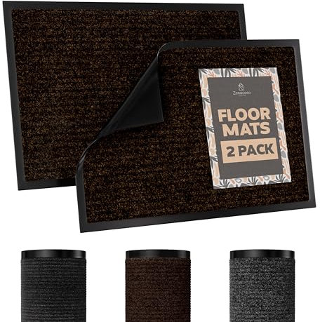 Zenacasa Felpudo Entrada Casa (Lote de 2) Impermeables y Lavables - Alfombra Exterior Antiderrapantes y Absorbentes de Calidad Marrón 60x90 cm