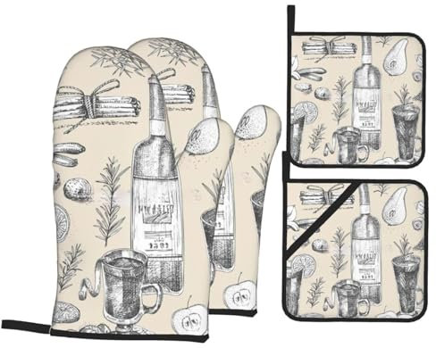 Wein- und Weinherstellung Weingut Traubenfeld Hitzebeständige Ofenhandschuhe Backen Vierteiliges Set, Notwendig Für Küche Deckel Öffnung.