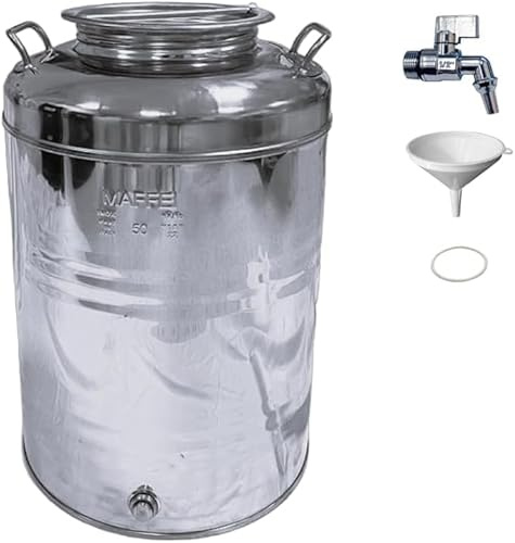 Pinto FERRAMENTA Bidone Fusto Contenitore Olio Vino Ziro in Acciaio Inox Tanica con Coperchio Ermetico per Olio Extra Vergine in Omaggio Rubinetto Imbuto e Guarnizione Made in Italy (30 Litri)