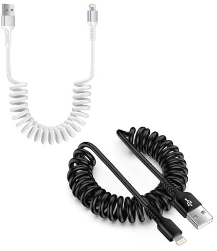 Coiled USB A to Lightning Cable 2Pack, Apple Carplay & MFi Certified, Retractable iPhone Charging Cable with Data Sync [0.46M stretch to 1.83M], Apple Coiled Cable for iPhone14/13/12/11/X/Xs/XR/i Pad