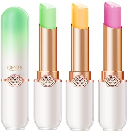 3PCS Lip Balm, set di rossetti trasparenti che cambiano la temperatura del colore, rossetto idratante a lunga durata per le donne, cura naturale delle labbra, riparazione delle labbra (D)