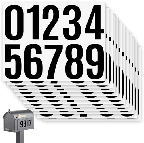 12 Blatt Briefkasten Zahlen Aufkleber 4 Zoll, 0–9 Wasserdicht Hausnummer Aufkleber, Vinyl Selbstklebende Zahlen Aufkleber Sticker Nummernaufkleber für Postkasten Schilder Autos, Schwarz